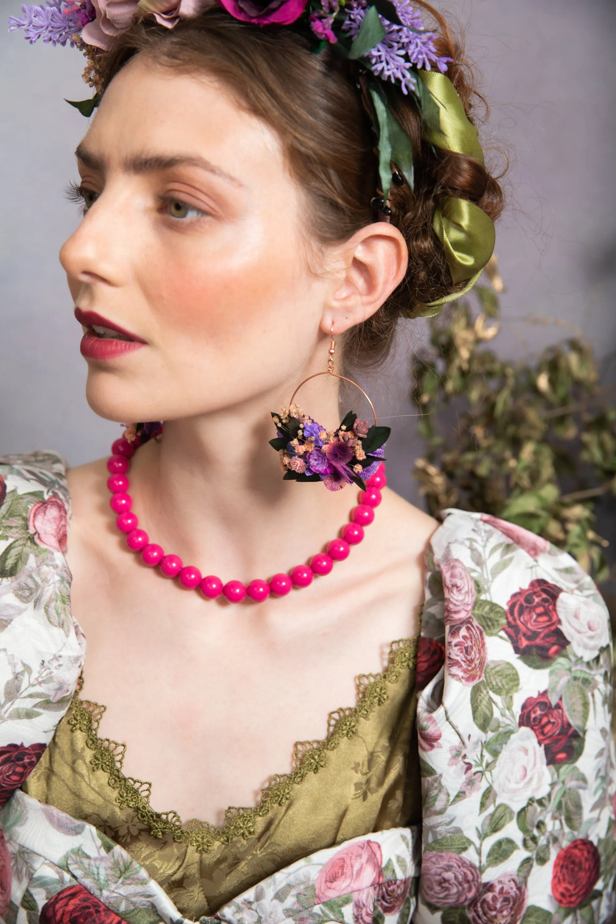 Purple circle flower earrings