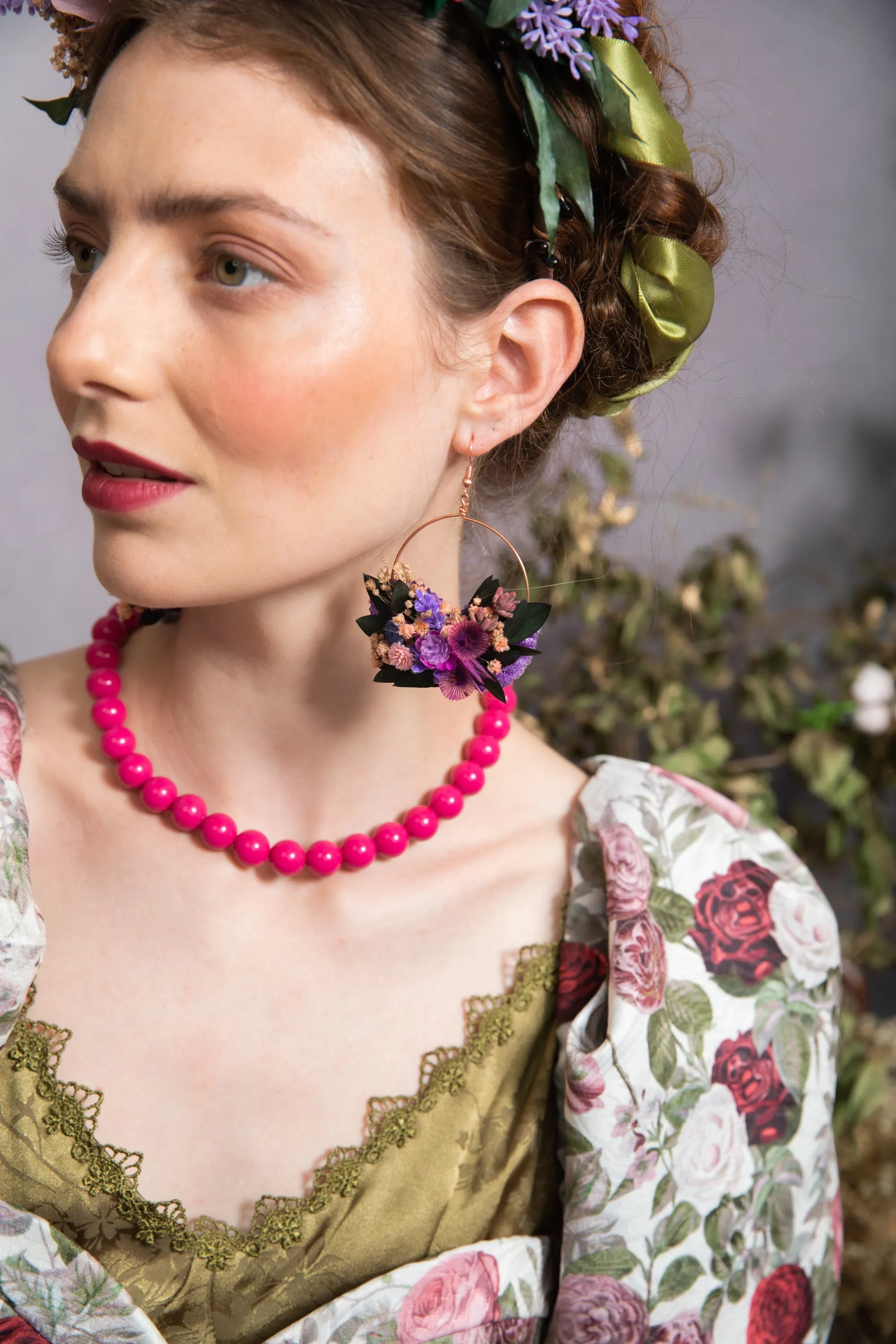 Purple circle flower earrings