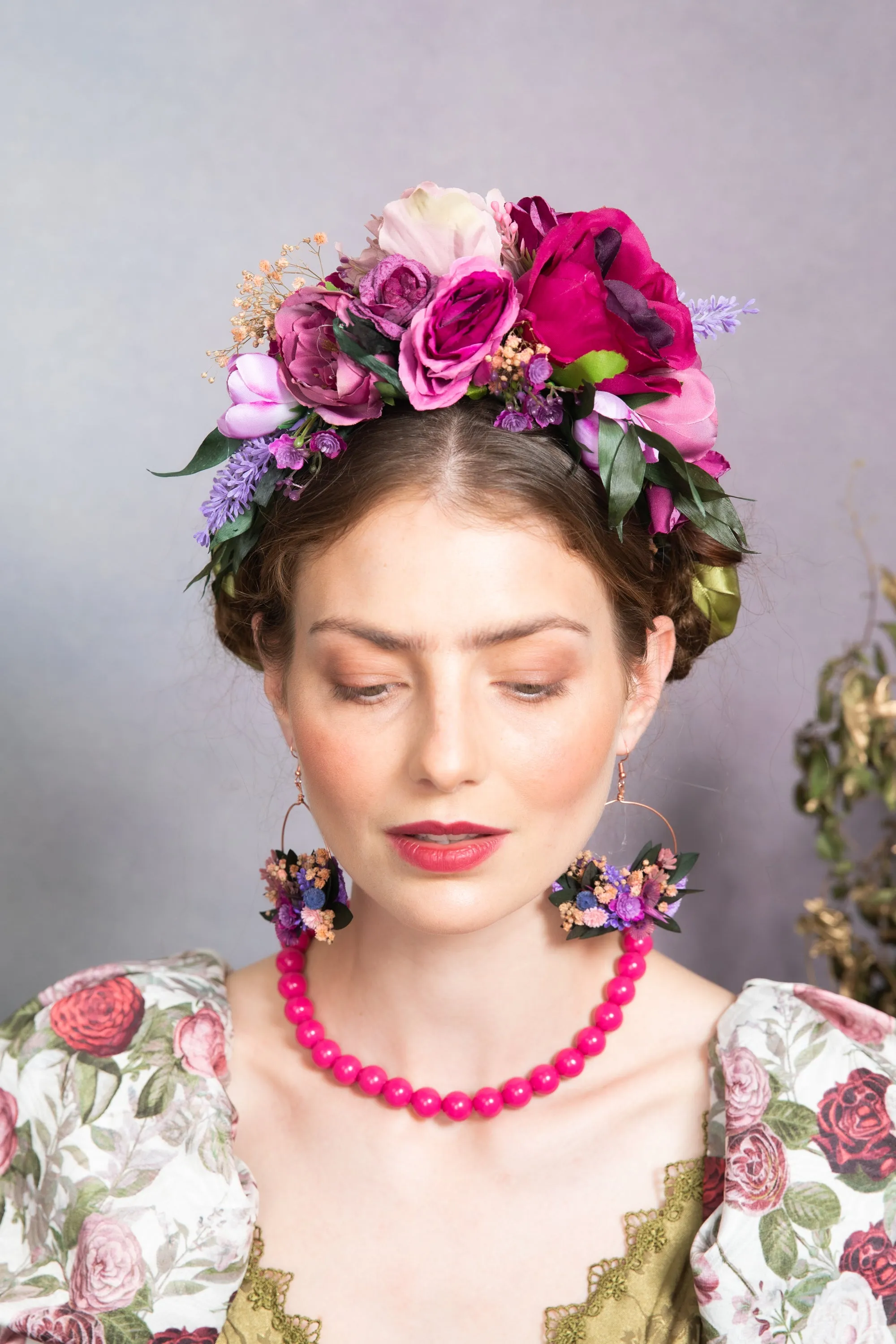 Purple circle flower earrings