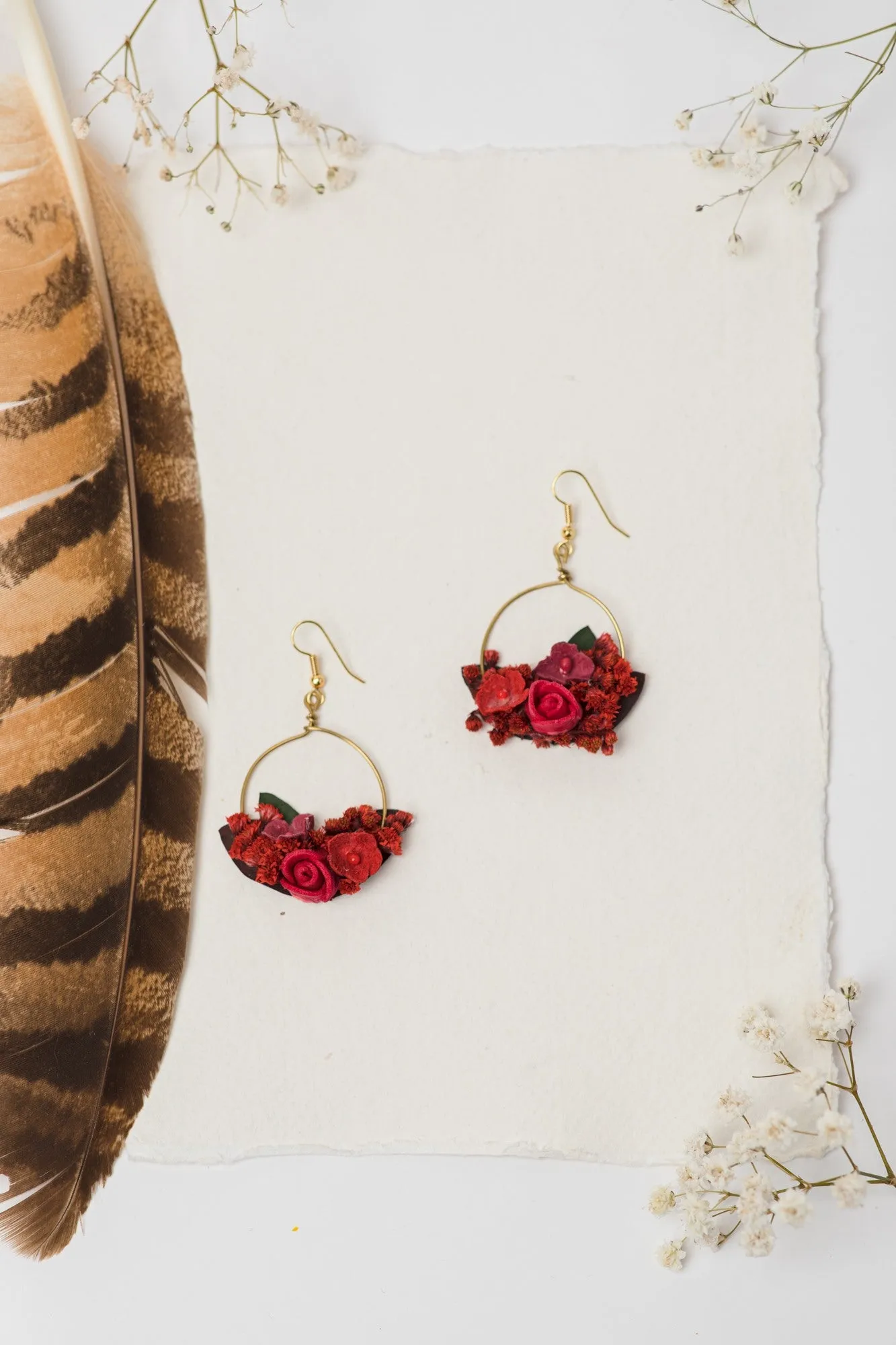 Red circle dangle earrings