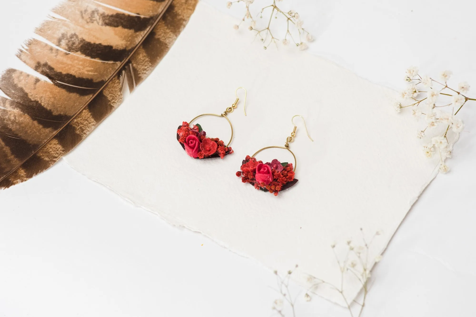 Red circle dangle earrings