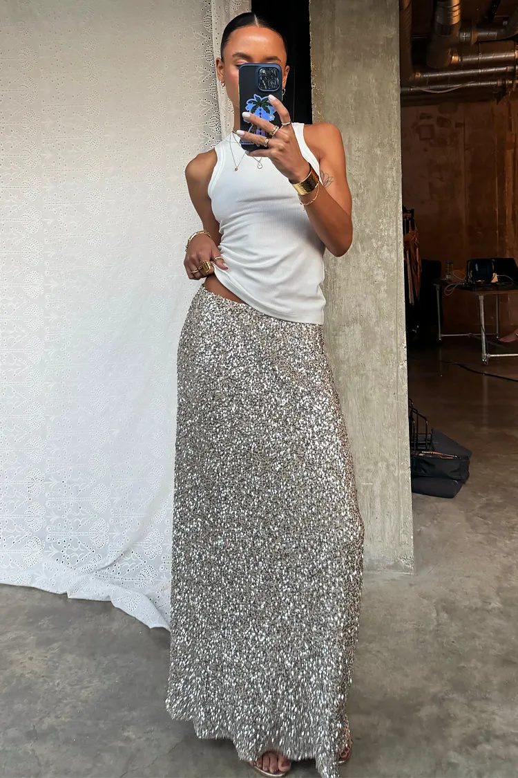 Silver Sequin Dorris Skirt
