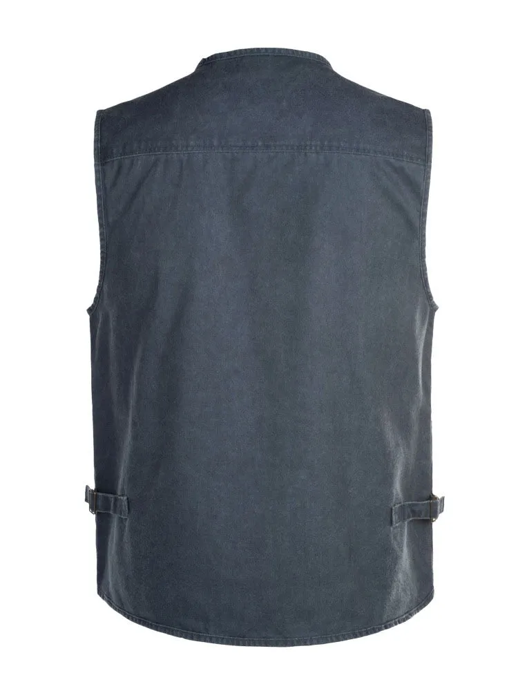 Summer Men's Casual Sleeveless Vest Multi Pocket Cotton Waistcoat Cargo Vest Military Sleeveless Jacket Coat