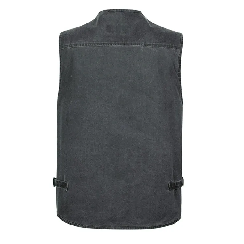 Summer Men's Casual Sleeveless Vest Multi Pocket Cotton Waistcoat Cargo Vest Military Sleeveless Jacket Coat
