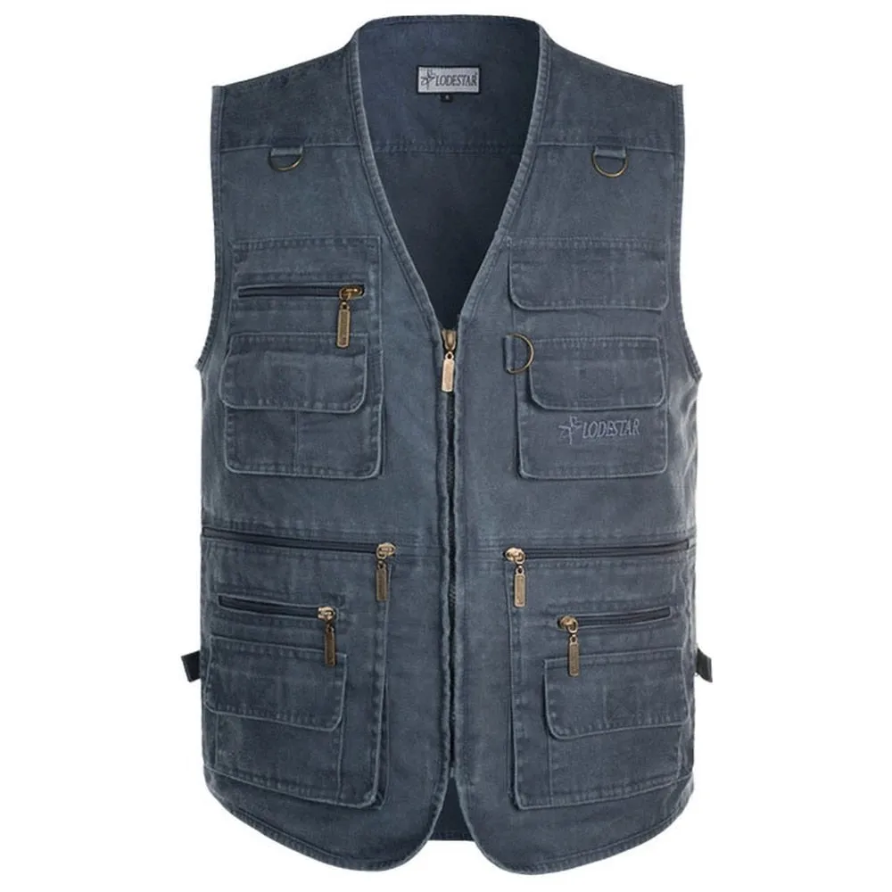 Summer Men's Casual Sleeveless Vest Multi Pocket Cotton Waistcoat Cargo Vest Military Sleeveless Jacket Coat