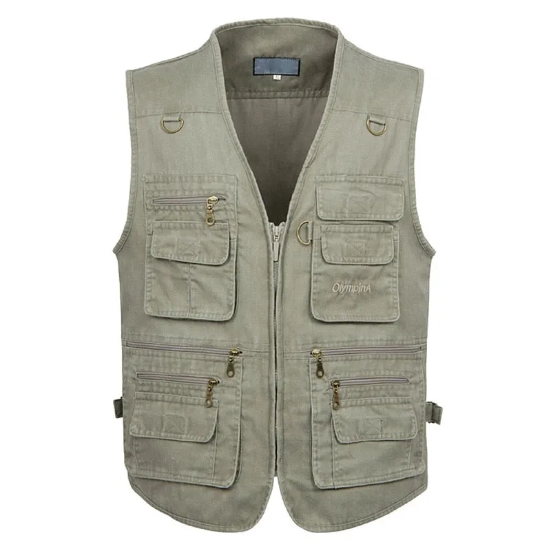Summer Men's Casual Sleeveless Vest Multi Pocket Cotton Waistcoat Cargo Vest Military Sleeveless Jacket Coat
