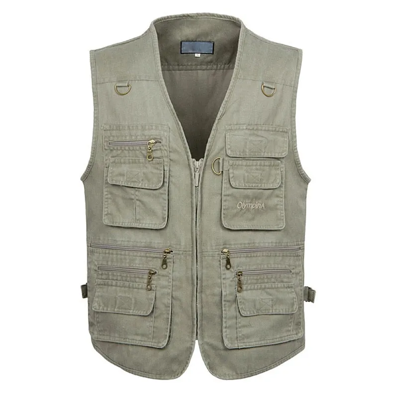Summer Men's Casual Sleeveless Vest Multi Pocket Cotton Waistcoat Cargo Vest Military Sleeveless Jacket Coat
